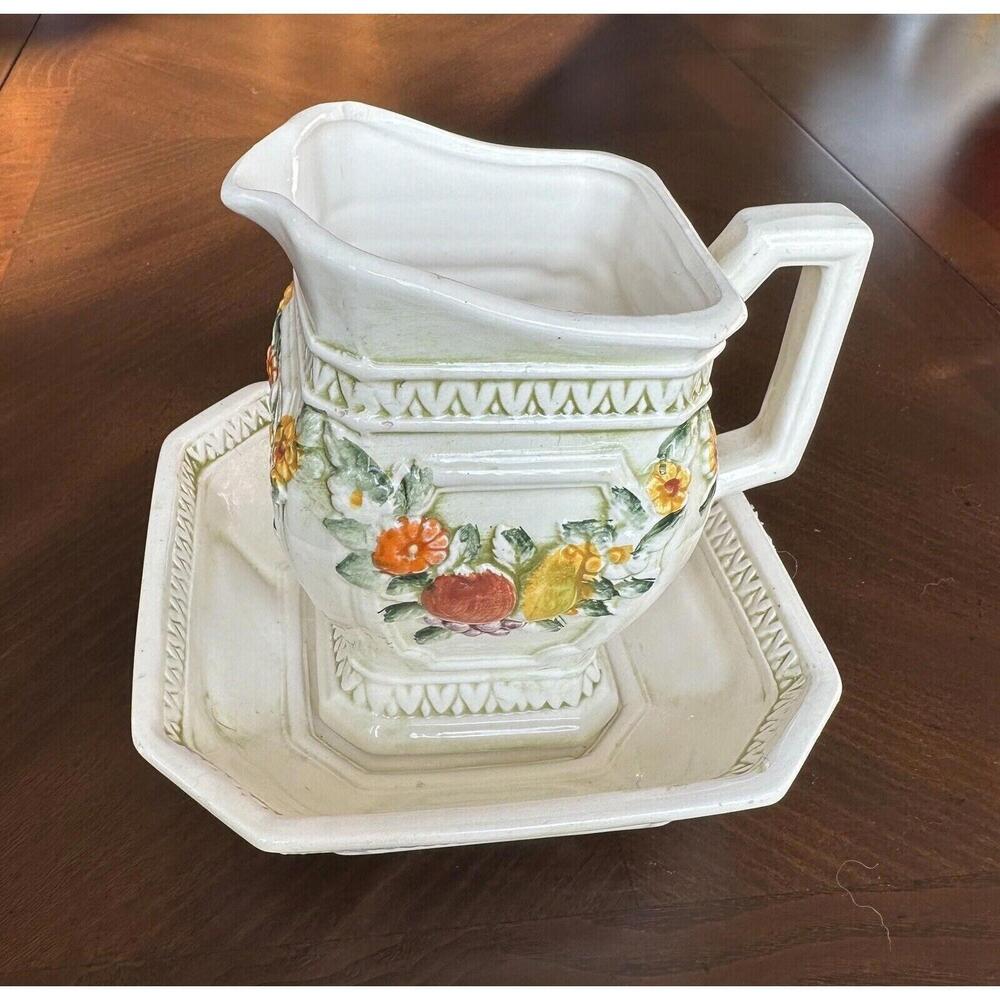 Lefton Fruit Fantasia Pitcher and‎ Bowl Rare Vintage Set, Fruit & Flowers 6726